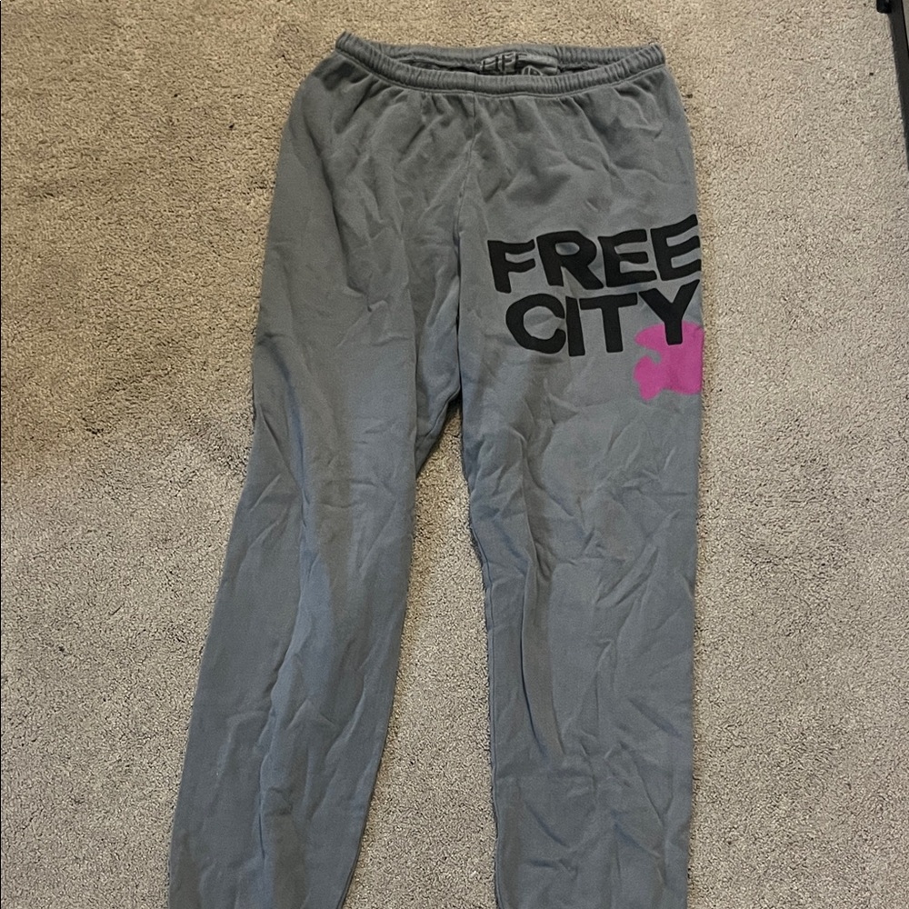 Freecity Gray Pants with Black and Pink Logo
